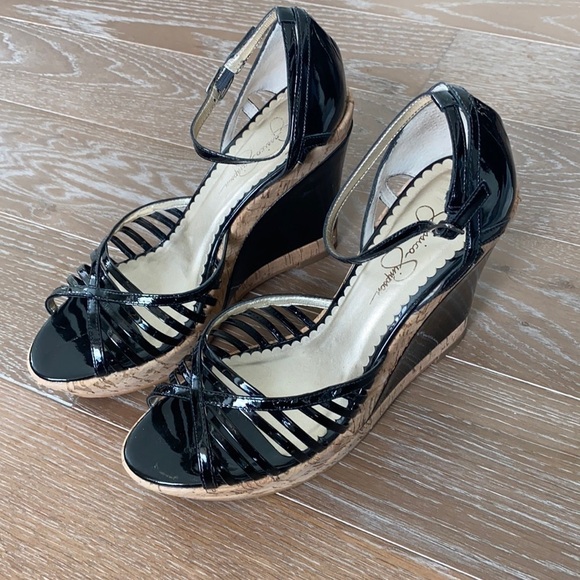 Jessica Simpson Patent Leather Wedge Sandal - Picture 1 of 11